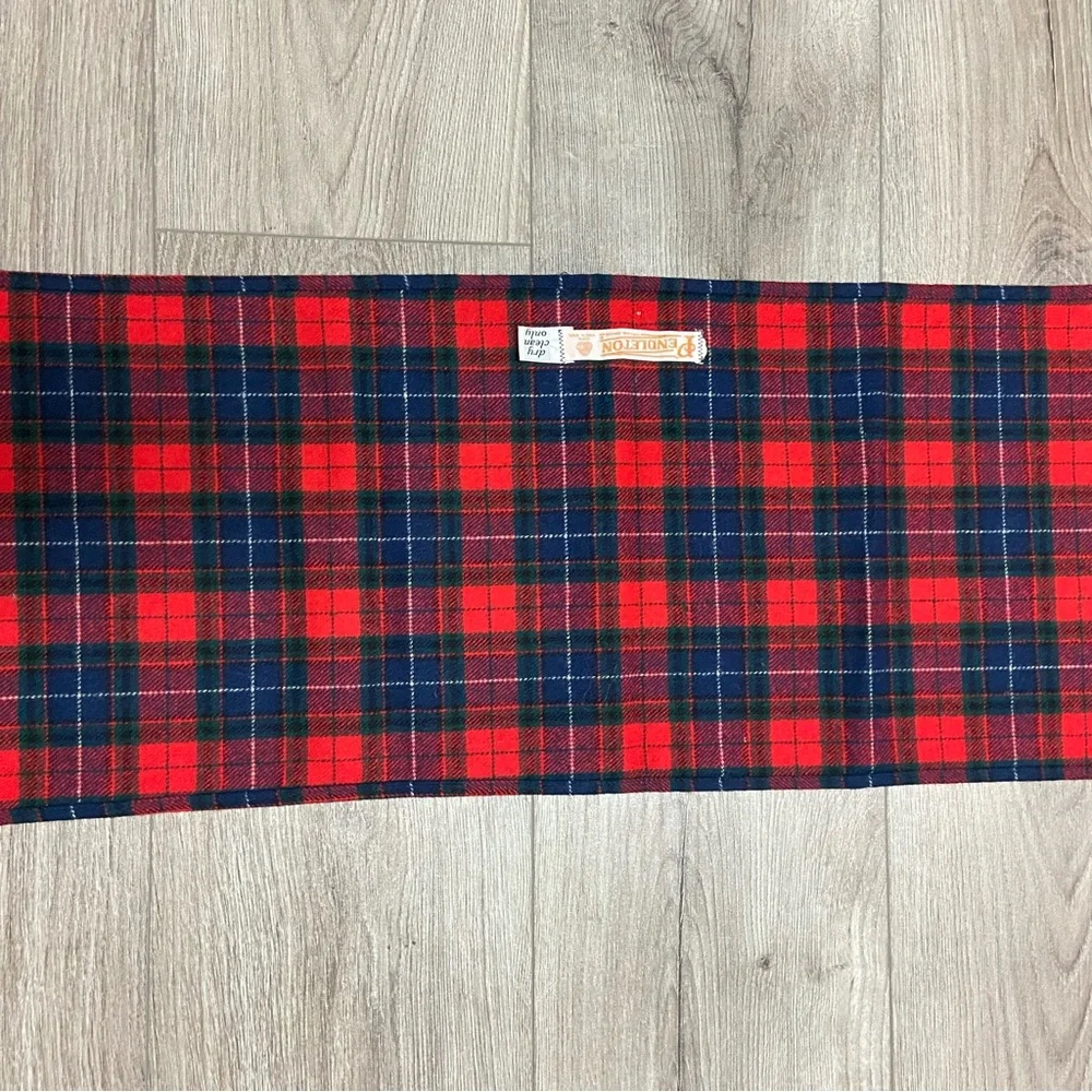 Vintage Pendleton Tartan Plaid Wool Scarf 1970s Made in USA Red and Blue
